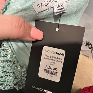 Fashion Nova - Mint Sequin Mini Dress 3X - never worn